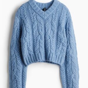H&M‎ V-Neck Cozy Blue Cable Knit Sweater Size XXL
